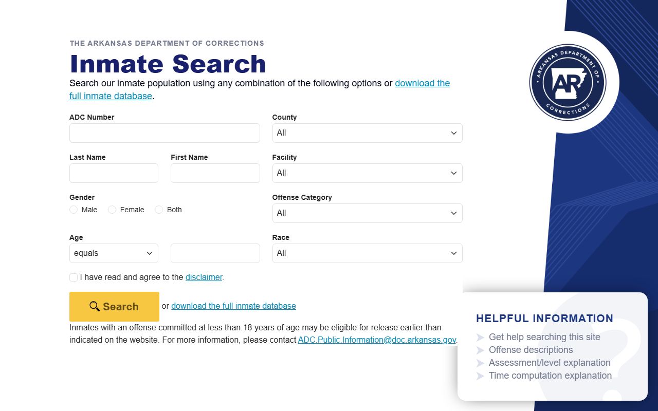 Madison County inmate population ADC sentenced prisoner search fields