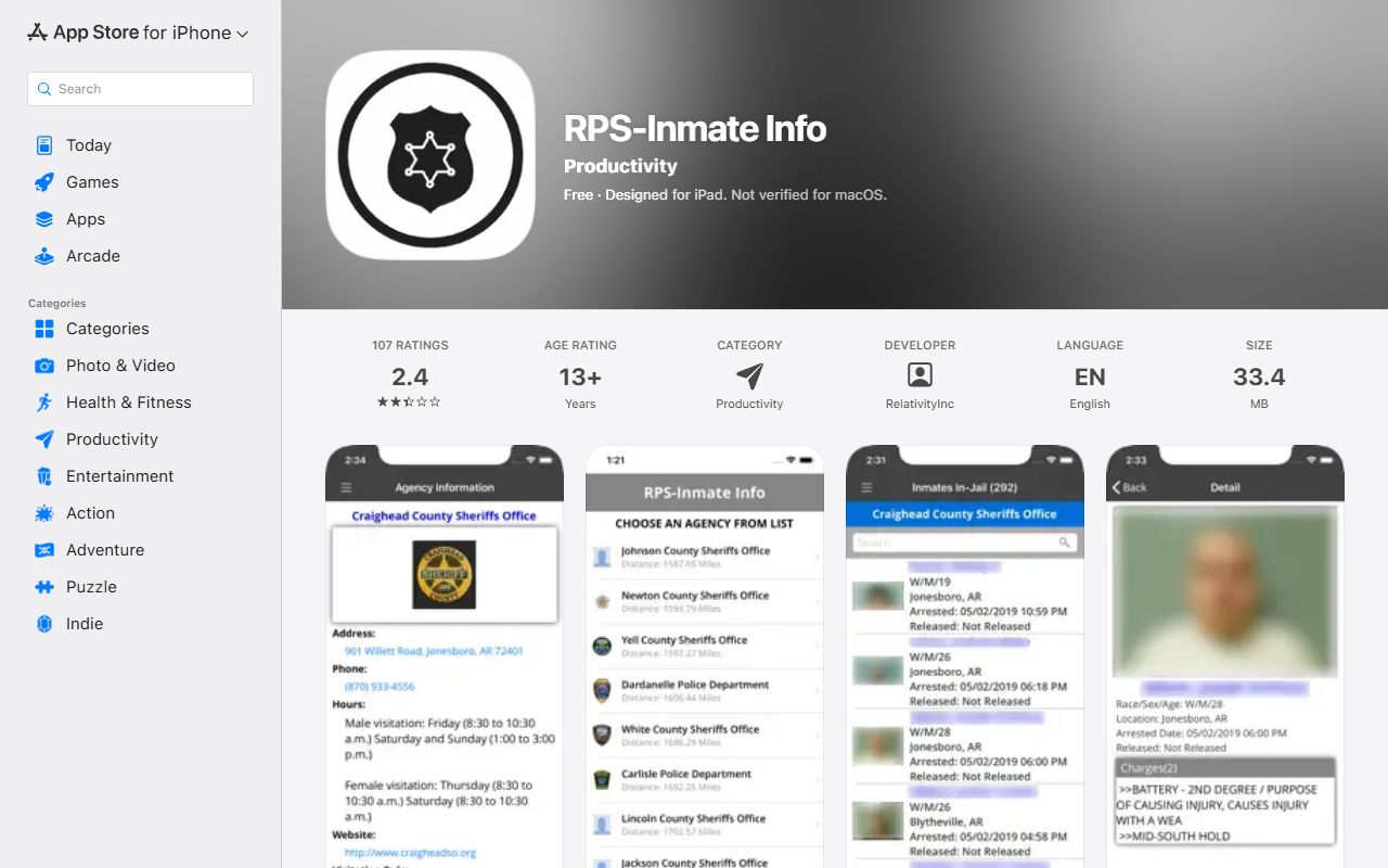 Madison County inmate records RPS Inmate Info app listing